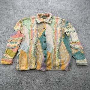 COOGI 3D Knit Cardigan Sweater Womens Large Pastel Easter Textured Abstract 90s